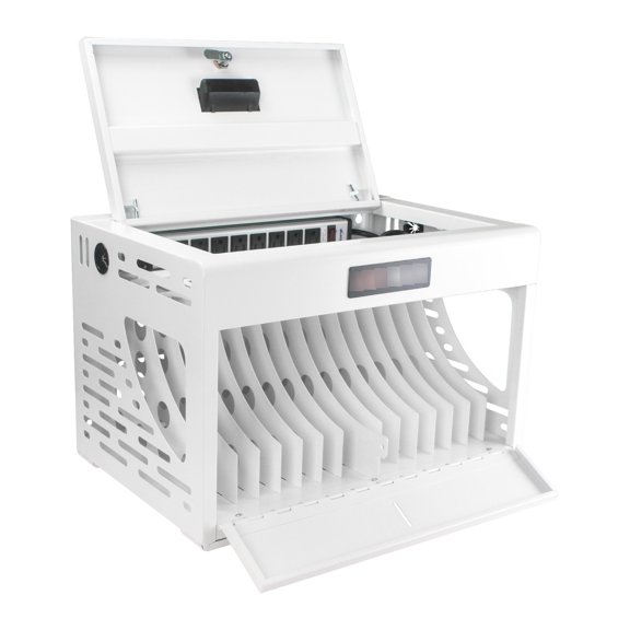 16 - bay, white steel - Simultaneously charge and store 16 devices - In clinic, office, library environments / Keeps cables secure and organized