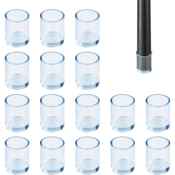 16 count 14mm ID Transparent Chair Caps, Round Furniture Table Covers, Clear Chair Tips Cover Floor Protector, Non-Slip Table Chair End Cap