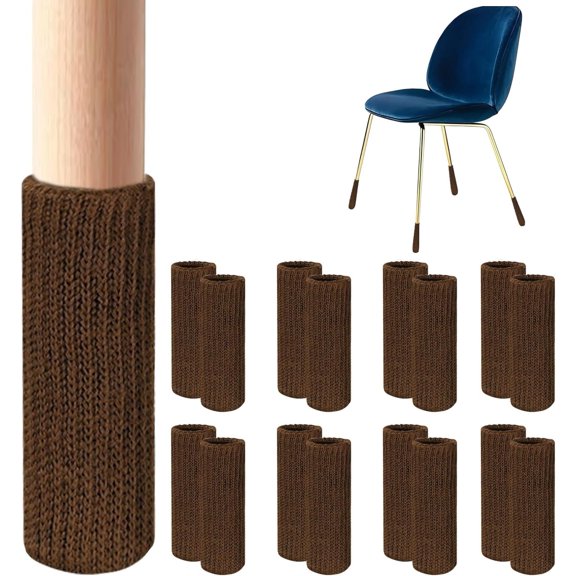 16 count Brown Furniture Socks - Small Knitted Chair Floor Protectors for Hardwood Floors - Fits Round and Square - High Elastic Bar Stool Chair Covers Furniture Caps Set for Shapes