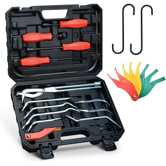 16 count Drum Tool Kit with Spring Pliers Anti-Rust Spring Installer Remover Compressor Adjustment Spoon Pad Gauge Measuring Tool Bleeder Hose