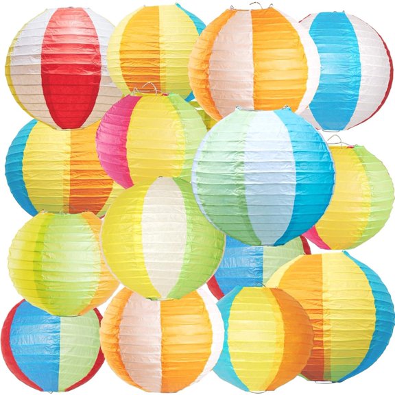 16 count Pool Party Decorations, Summer Beach Ball Paper Lanterns, Colorful Luau Themed Round Decorations, for , Office, Room, Outdoor, Birthday, Classroom, Party Supplies