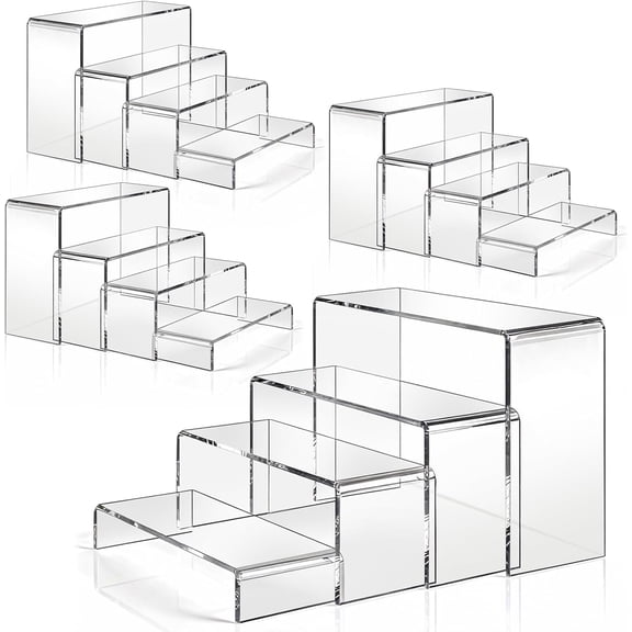 16 count Risers 4 Sizes(7" L~9" L) Riser Display Shelf Cupcake Stand Display Cabinet Clear Rectangular Display Stands Set