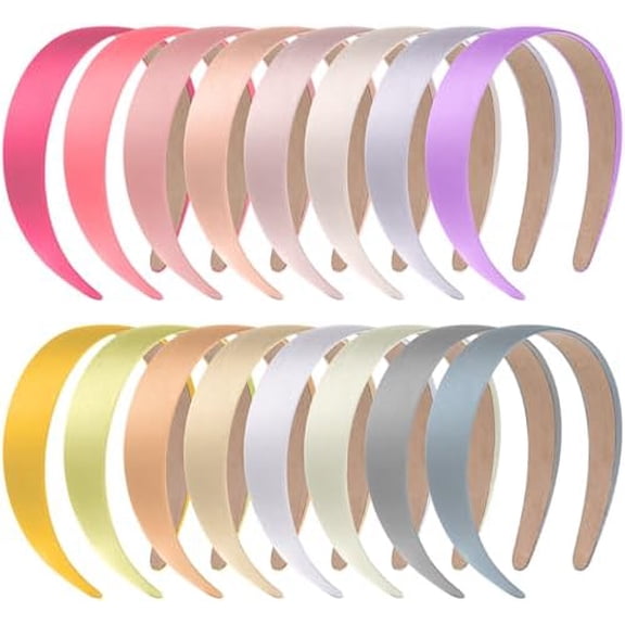 16 count Satin Headbands Bulk 1 Inch Anti-slip Ribbon Hair Bands Plain Hard Headbands for Women Girls DIY Craft Hair Accessories (Pastel Color)