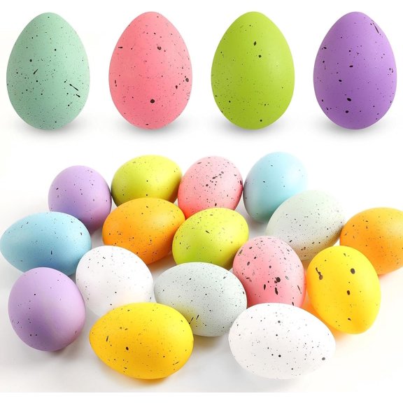 16 count Speckled Easter Eggs,2.4 Inch Plastic Colorful Easter Eggs Table Decorations Spring Festival Decorative for Bowl Vase Fillers Party Decor