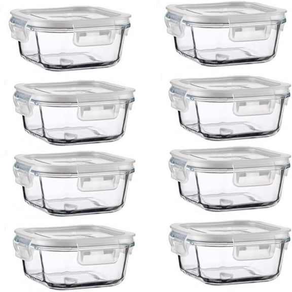 16 count Square Glass Storage Containers With , 2 Cup Square Glass  Containers With ,  Small Meal Prep Bowls for leftovers, Dishwasher, Freezer Safe (8  & 8 Containers)