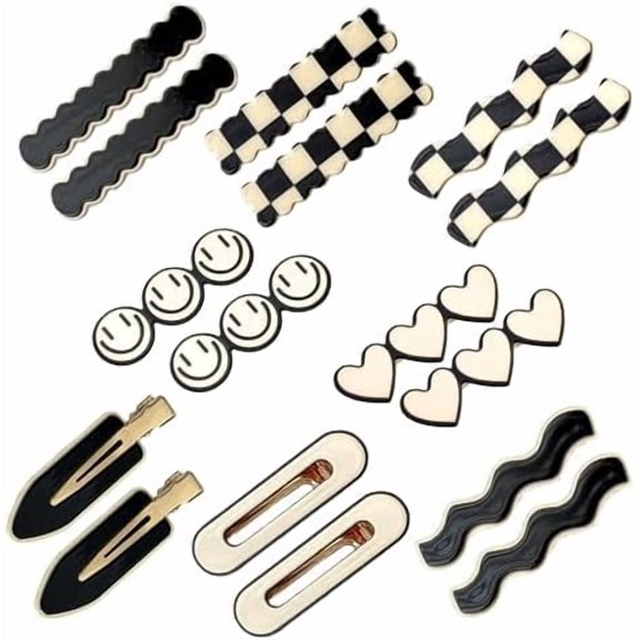 16 count Women's Hair Clips, Black & White Plaid Cute Hair Clips, Simple Geometric Duckbill Clips, No Bend Korean Styling Minimalist Hair Accessories, Women's Gifts (Black and White)