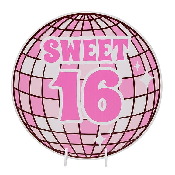 16" diam. Pink Sweet 16 Disco Ball Foamboard Tabletop Sign