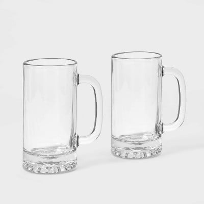 16 fl oz 2pk Glass Beer Mugs - Traditional Clear Drinkware, Dishwasher-Safe, BPA & Lead-Free