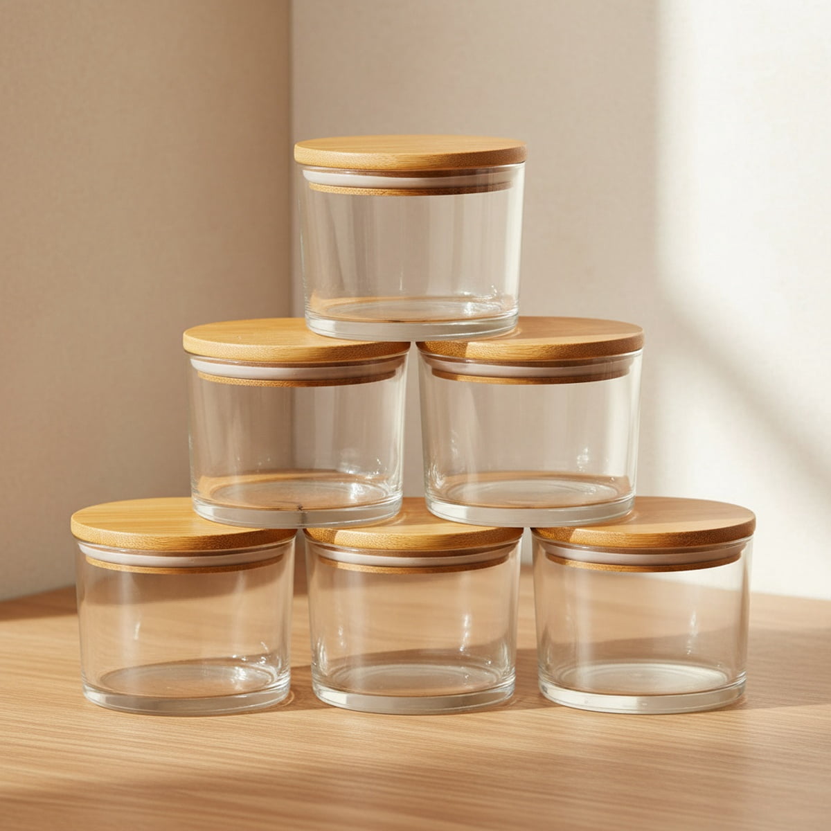 16 fl. oz Candle Jars 6 Pack - 3 Wick Large Empty Clear Glass Candle Making Vessels with Bamboo Lids, Bulk Candle Jars for Making Candles Containers - Dishwasher Safe