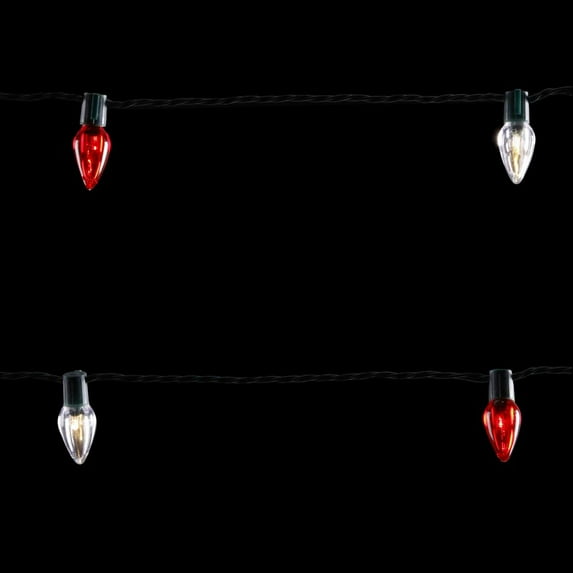 16 ft. 25-Light LED Red and White C9 Super Bright Steady Lit String Light