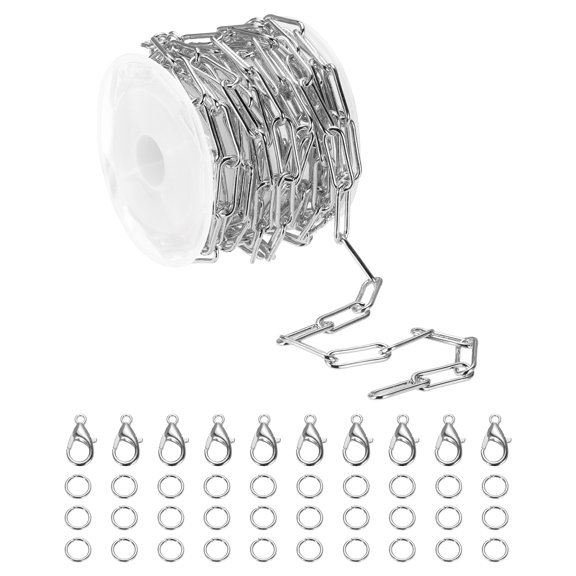 16 ft Chain for Jewelry Making White with Jump Rings and Lobster Clasps