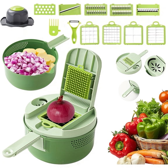 16-function Vegetable Chopper with Container, Professional Onion And Potato Chopper, Multi-functional Food Chopper, Kitchen Vegetable Slicer And Dicer, Vegetable Grater, Carrot Chopper