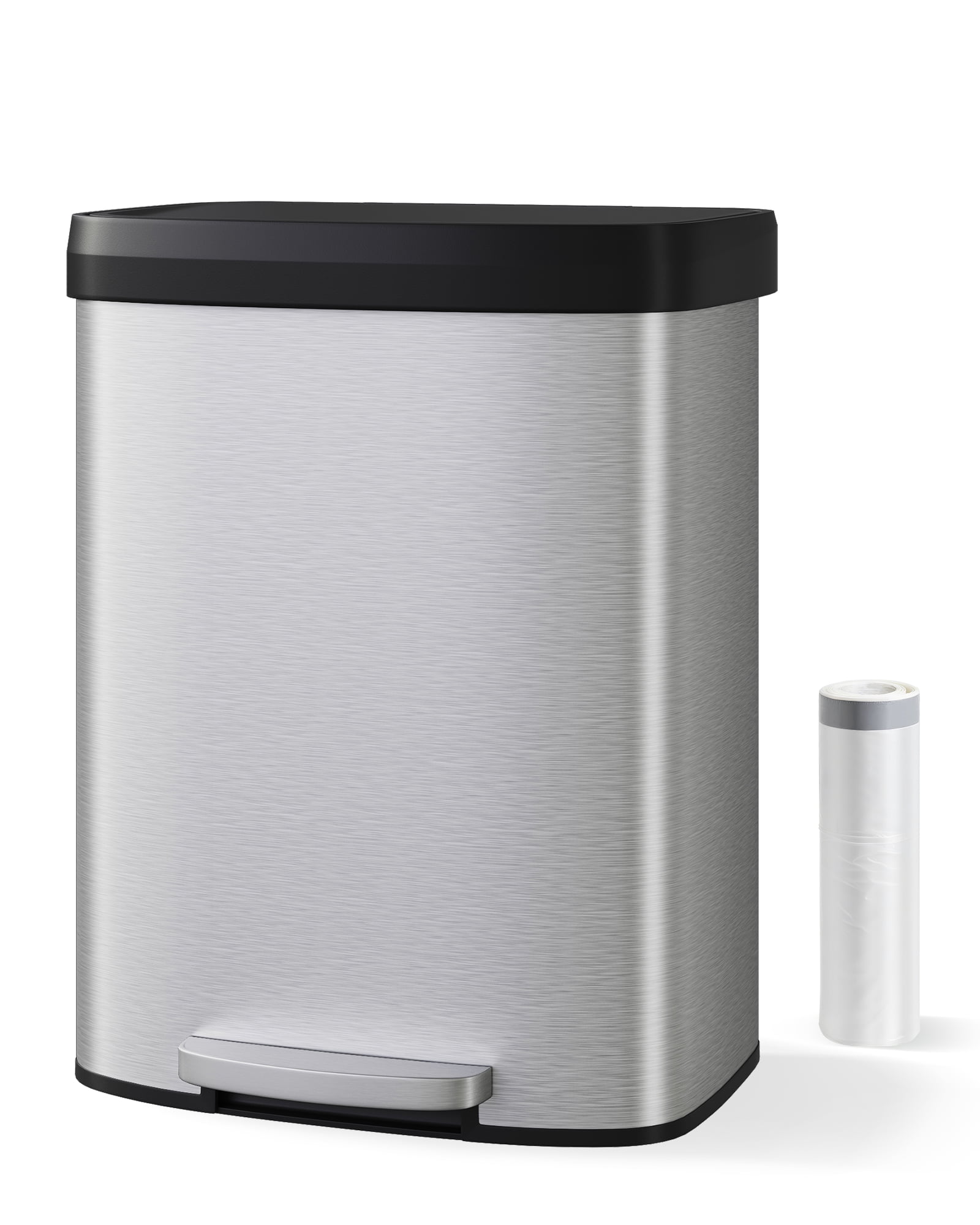 16 gal / 60 L Stainless Steel Trash Can with Soft Close Lid, Large Rustproof Kitchen Garbage Bin with Liner Rim, Durable Metal Construction for Home Kitchen  or Office Use
