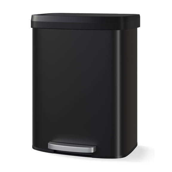 16 gal / 60 L Trash Can with Lid, Stainless Steel Large Garbage Can for Kitchen, Rustproof Step-on Kitchen Metal Trash Bin with Liner Rim, Rear Handle, Soft Close Plastic Lid