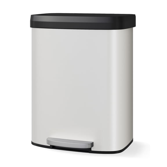 16 gal / 60 L Trash Can with Lid, Stainless Steel Large Garbage Can for Kitchen, Rustproof Step-on Kitchen Metal Trash Bin with Liner Rim, Rear Handle, Soft Close Plastic Lid