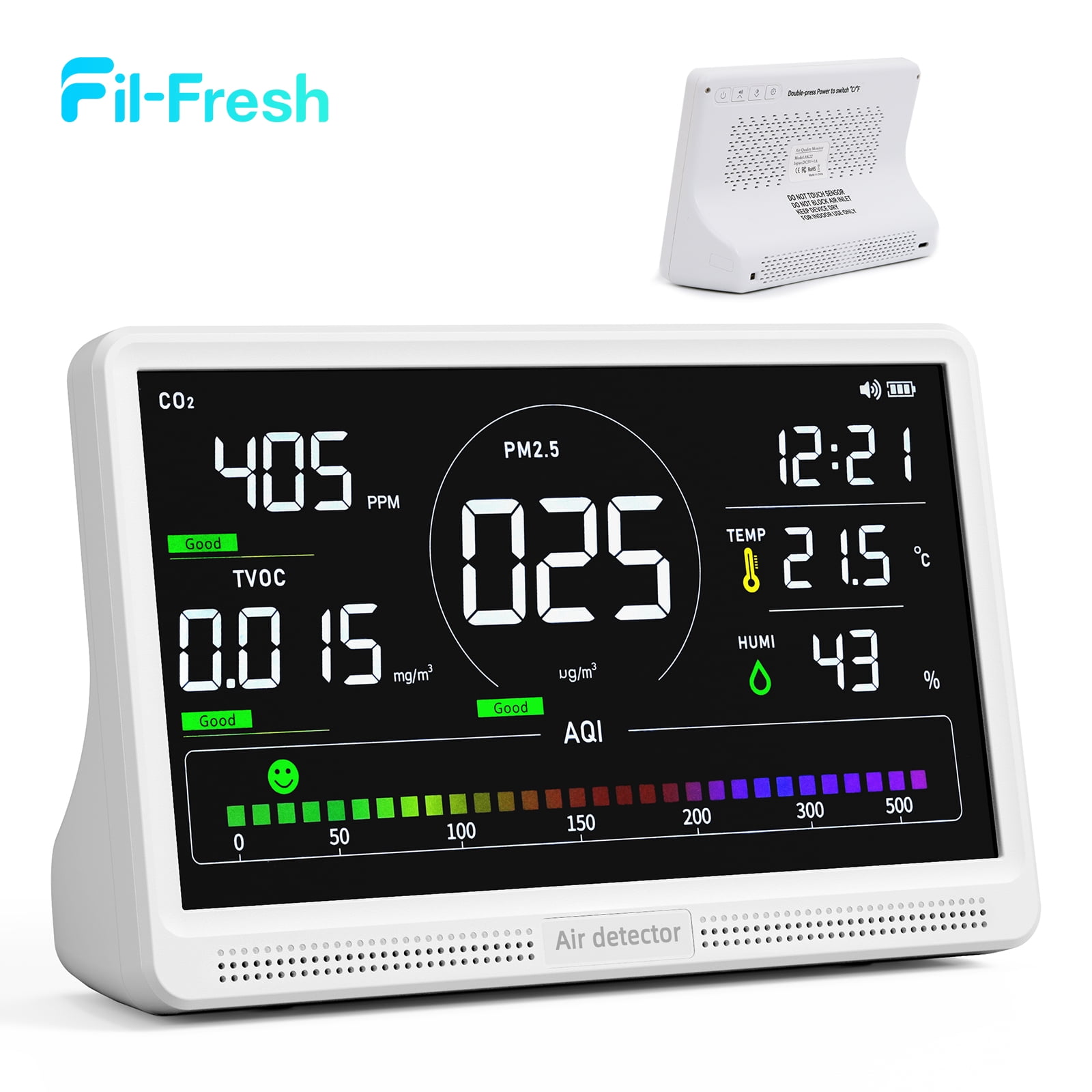 Fil-fresh 16 in 1 Air Quality Monitor Indoor 7" Display 9 AQI+7 AQI Alerts, CO2 Monitor Air Quality Tester for CO2, TVOC, HCHO, PM2.5, PM1.0, PM10, Time, Temperature, Humidity Meter