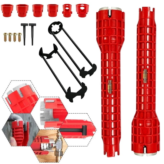 16-in-1 Faucet Tool Sink Wrench Basin Wrench Plumbing Installer Tool Set For Bathroom Kitchen Toilet Faucet Pipe Repair Red