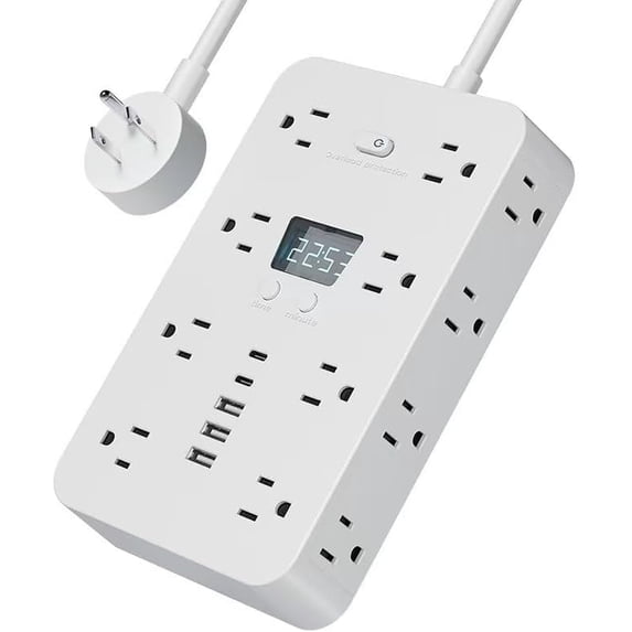 16-in-1 Flat Plug Surge Protector Power Strip – 5/6.5/10FT Extension Cord, Wall-Mounted/Desktop, Portable for Home & Office