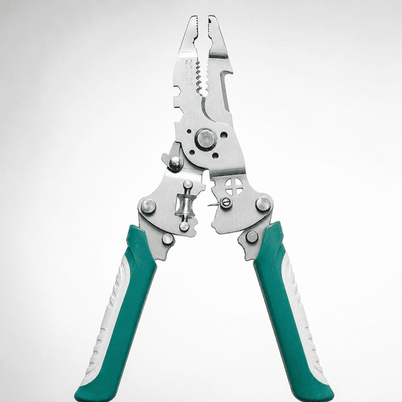 16-in-1 Folding Wire Stripper Pliers, Green Multi-Function Cable Cutter and Crimping Hand Tool for DIY Repair