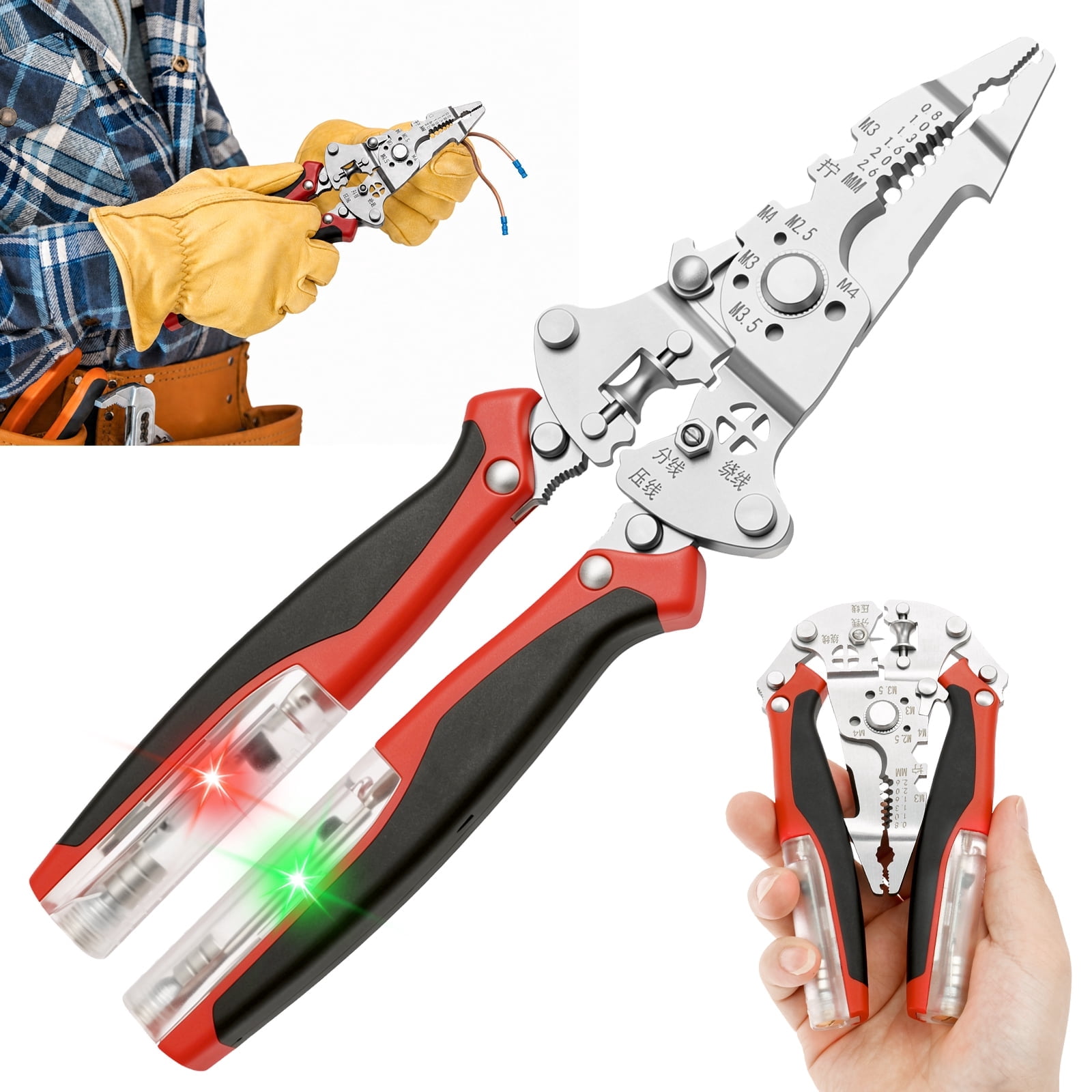 Electrician Wire Stripper Tool With Built-in Voltage Tester – Heavy Duty Cable Cutter, Crimper & Twisting Pliers For Home Repair, Automotive & DIY