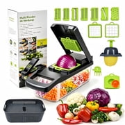 16-in-1 Manual Vegetable Chopper Set, with 8 Blades, Container, Filter, Easy Meal Preparation, Professional Onion, Carrot and Garlic Slicer, Fast Food Prep Kitchen Gadgets & Cooking Gifts Green