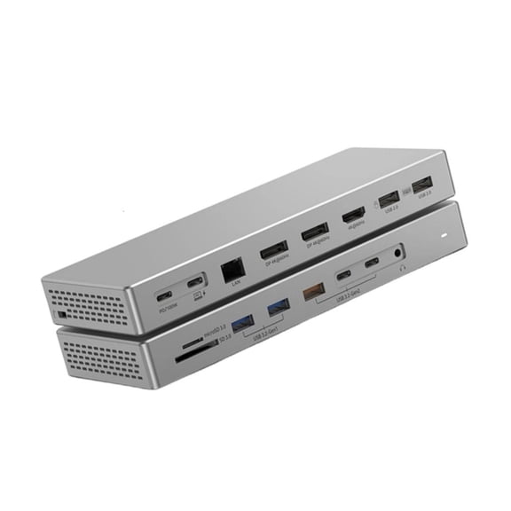 16 in 1 Metal Expansion Dock Four Monitor Extended Desktop 10Gbps Data Transfer HDTV DP USB C