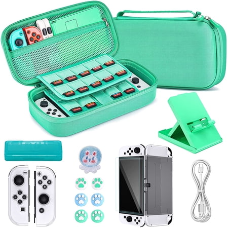 16 in 1 Nintendo Switch OLED Case Bundle, Nintendo Switch OLED Case Accessories, Includes Screen Protector/Adjustable Stand & More-Green