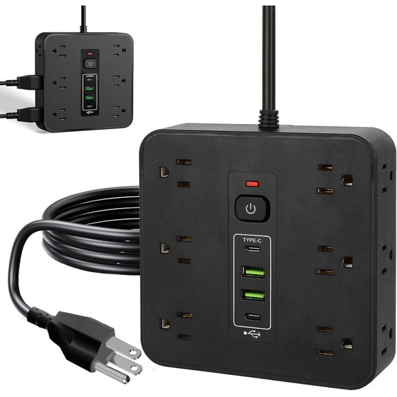 16-in-1 Power Strip Surge Protector, 12 AC Outlets & 2 USB-C, 2 USB-A, 6.6FT Extension Cord with Overload Protection, Wide Spaced Outlets for , Office, Gaming and Travel