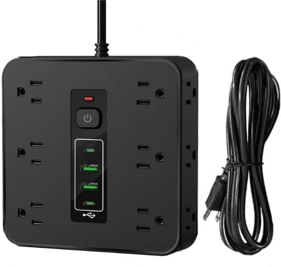 16-in-1 Power Strip Surge Protector with 12 AC Outlets, 3 USB-A & 1USB-C Ports, Time Display for Home & Office Use