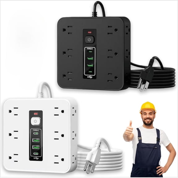16-in-1 Power Strip with Switch, 12 AC Outlets & 2 USB-C, 2 USB-A, 6.6FT Extension Cord with Overload Protection, Wide Spaced Outlets for Home, Office, Gaming and Travel
