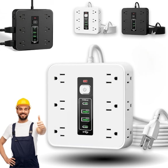 16-in-1 Power Strip with Switch, 12 AC Outlets & 2 USB-C, 2 USB-A, 6.6FT Extension Cord with Overload Protection, Wide Spaced Outlets for Home, Office, Gaming and Travel