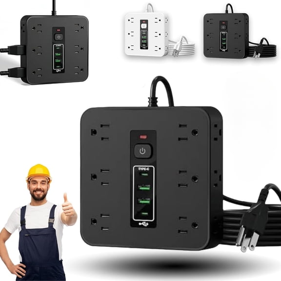 16-in-1 Power Strip with Switch, 12 AC Outlets & 2 USB-C, 2 USB-A, 6.6FT Extension Cord with Overload Protection, Wide Spaced Outlets for Home, Office, Gaming and Travel