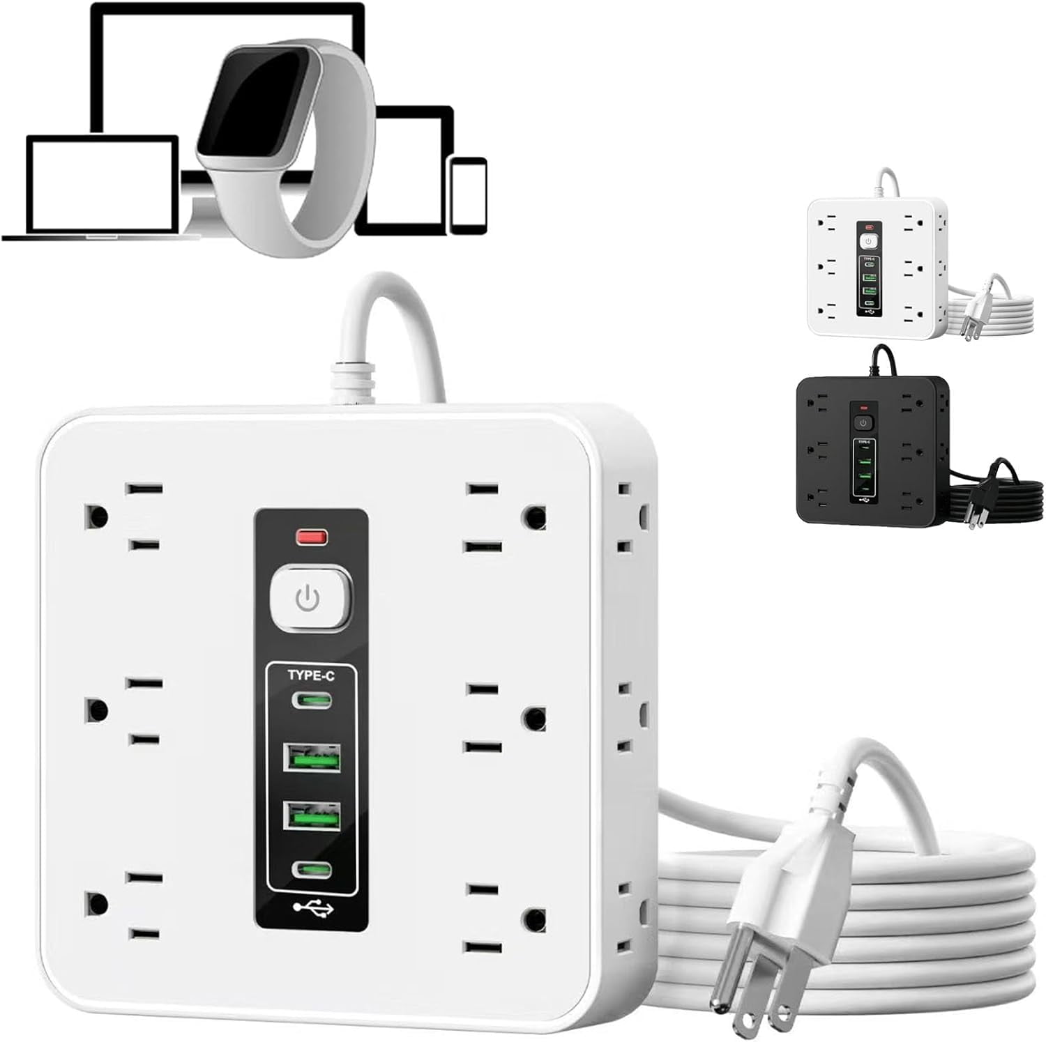16-in-1 Power Strip with Switch & Surge Protection,16 in 1 Power Strip Surge Protector,Flat Plug Surges Protector,16 Ac Outlets,3 USB & 2 Type-C Ports,for Home Office Dorm Travel