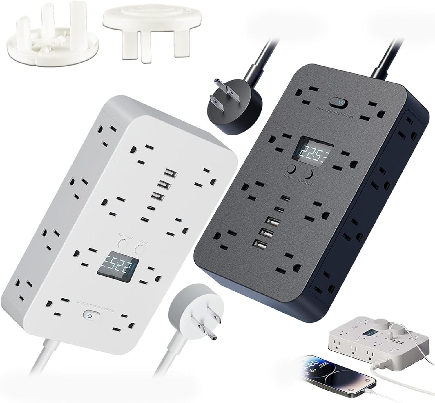16-in-1 Power Strip with Switch & Surge Protection, Portable Multi-Plug ...
