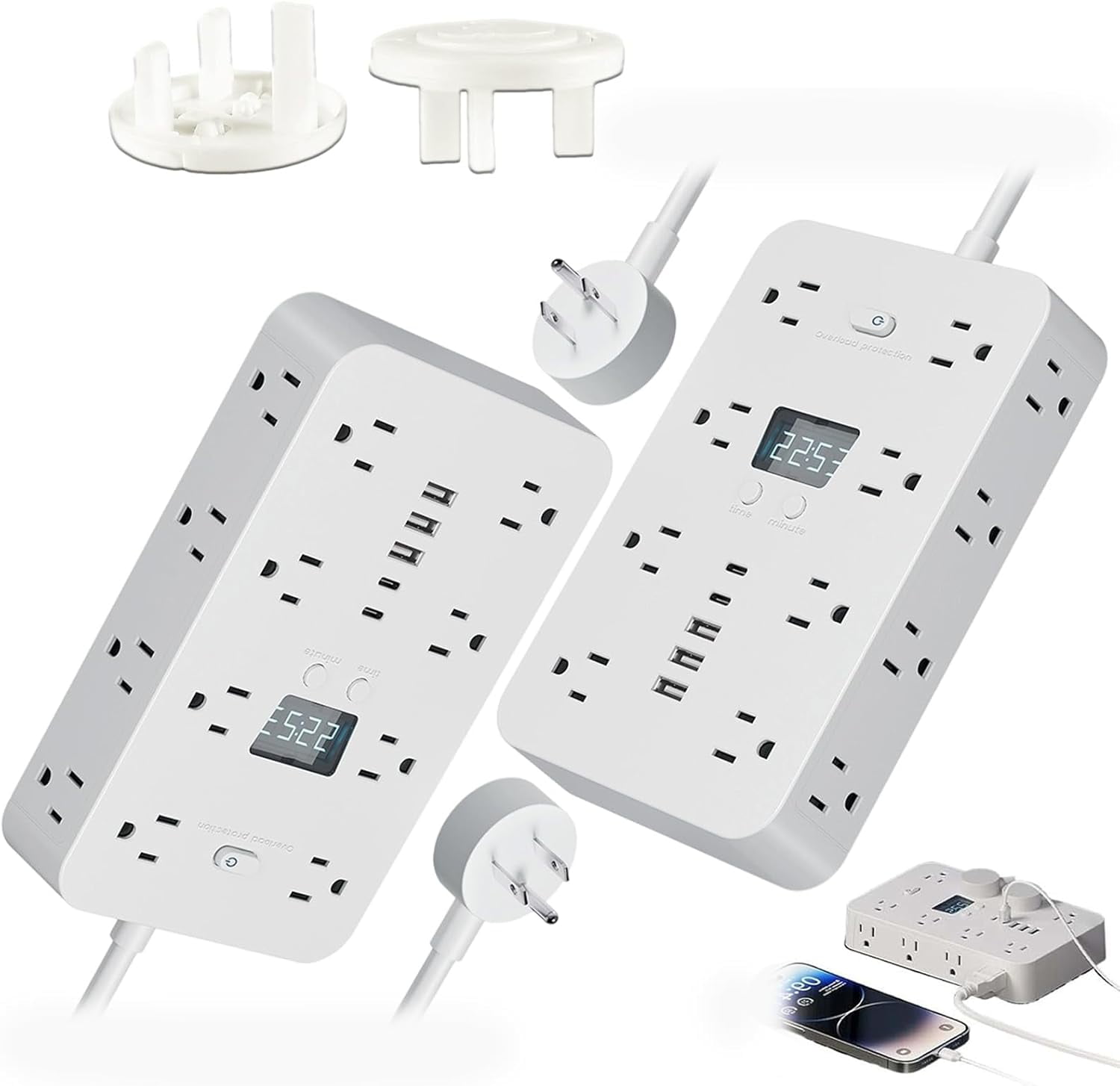 16-in-1 Power Strip with Switch & Surge Protection, Portable Multi-Plug ...