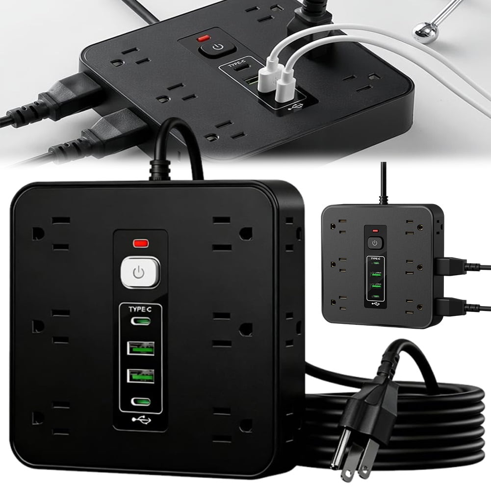 16-in-1 Power Strip with Switch & Surge Protection, Travel Extension Cord with USB Ports, Outlet Electrical Extender, 6.5FT Extension Cord On/Off Switch, 16 Outlet USB-C Power Strip
