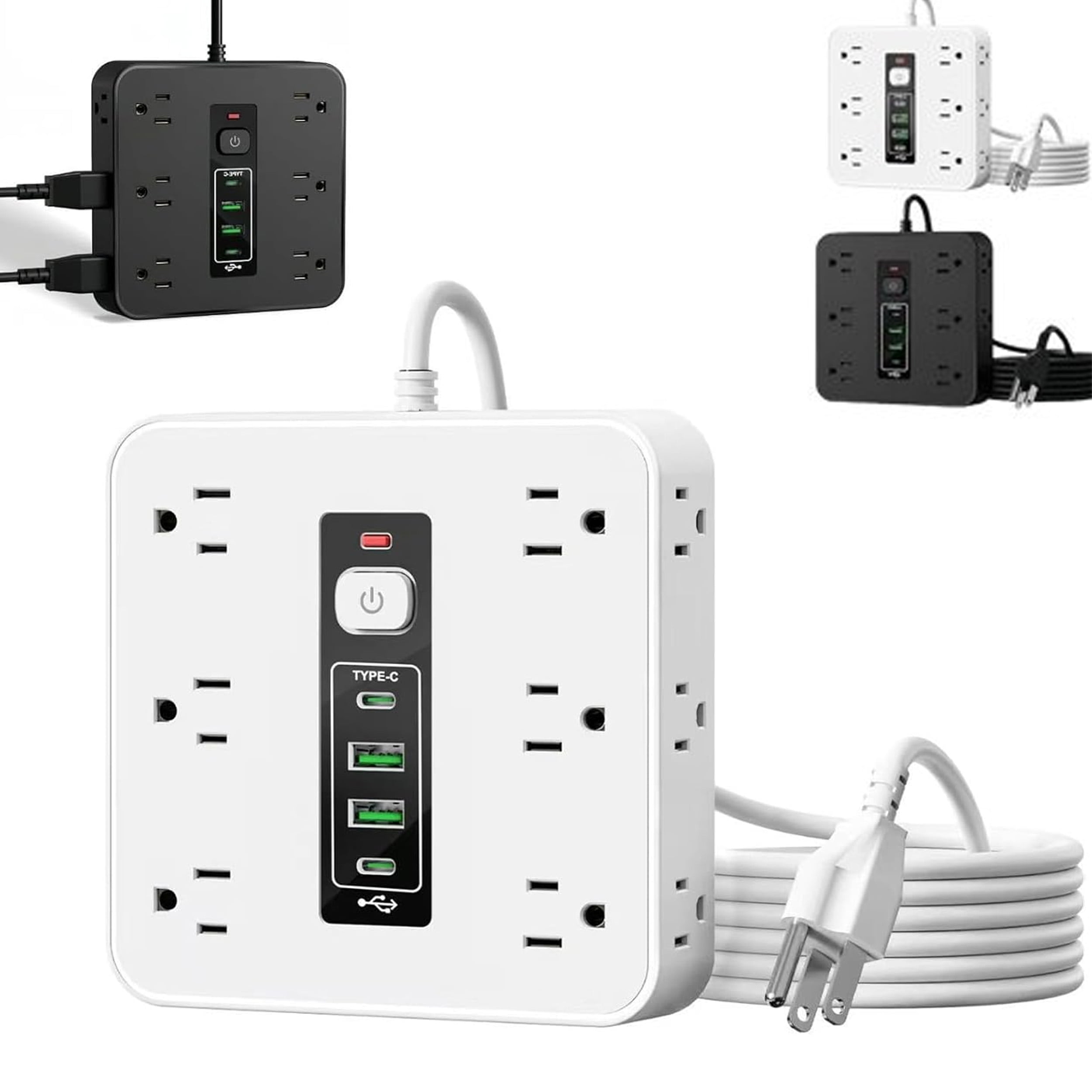 16 in 1 Power Strip with Surge Protection, 6 AC Outlets & 4 USB Ports , Flat Plug for Home Office Dorm and Travel Use