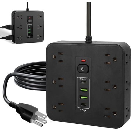 16-in-1 Power Strip with Switch & Surge Protection，12 AC Outlets & 2 USB-C, 2 USB-A, 6.6FT Extension Cord with Overload Protection