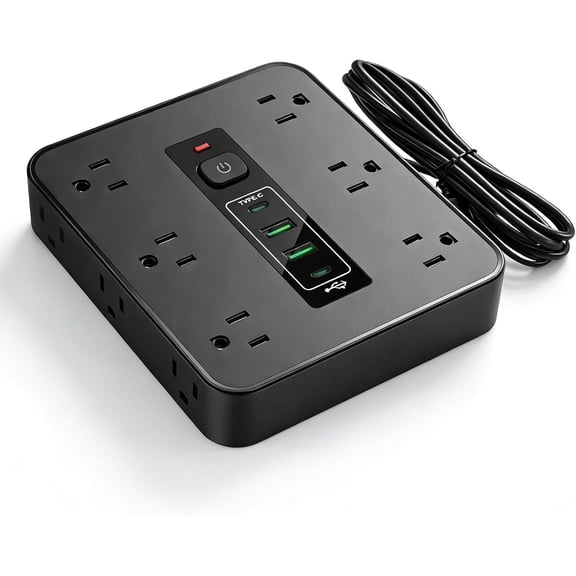 16-in-1 Surge Protector Power Strip with 12 AC Outlets, 2 USB-C & 2 USB-A Ports, 6.6FT Extension Cord, Overload Protection, Wide-Spaced Design for , Office, Gaming & Travel