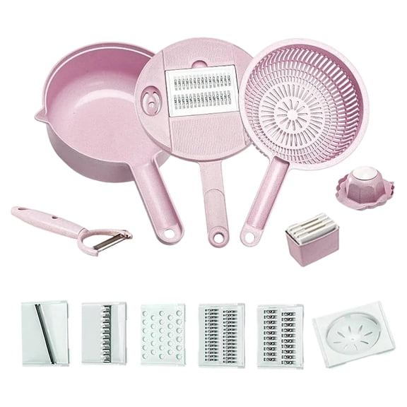 16-in-1 Vegetable Chopper & Mandoline Slicer with Container, Multifunctional Food Chopper, Onion Dicer & Grater for Potato, Carrot, Garlic and Salad, Kitchen Gadgets & Essentials (Pink)