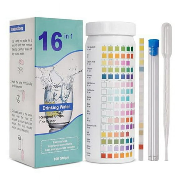 16-in-1 Water Test Strips, Drinking Kit, 100 Strips Home Quality Kit