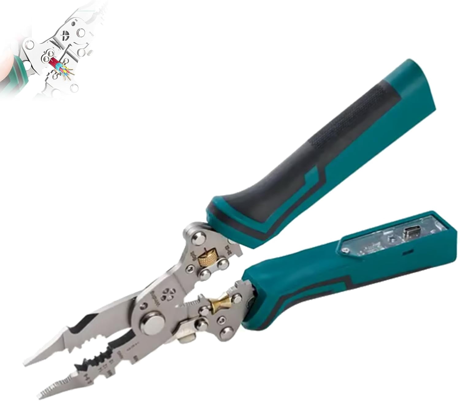 16-in-1 Wire Stripper Tool with Voltage Tester – Professional Multifunctional Folding Wire Stripper, Cutter, Crimper & Twister, Audible & Flashing LED Alarm