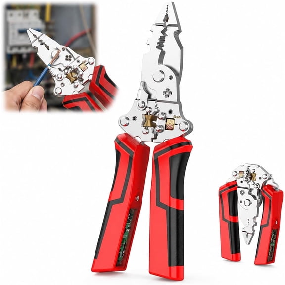 16-in-1 Wire Stripping Pliers, Premium Cr-V Steel Multi Electrician Tool, Ergonomic Non-Slip Hand Crimper for Cutting