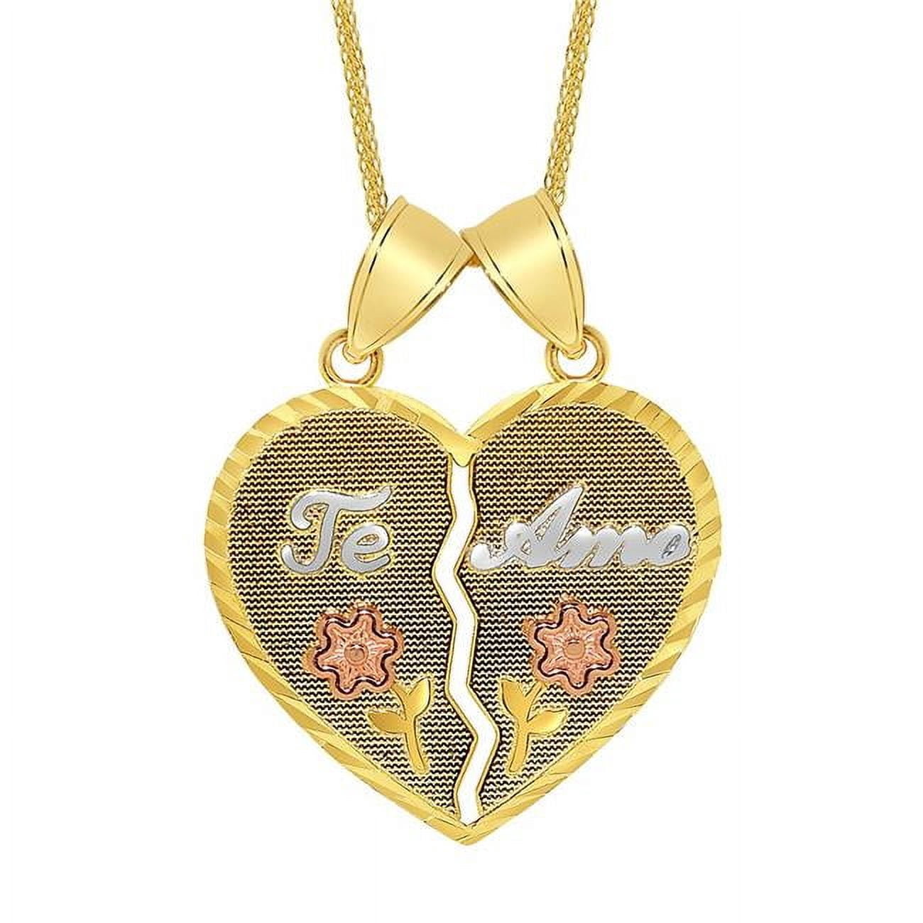Timant Heart Set 16 in. 14K Tri-Tone Gold Te Amo Split Heart Pendant with 1.4 mm Flat ...