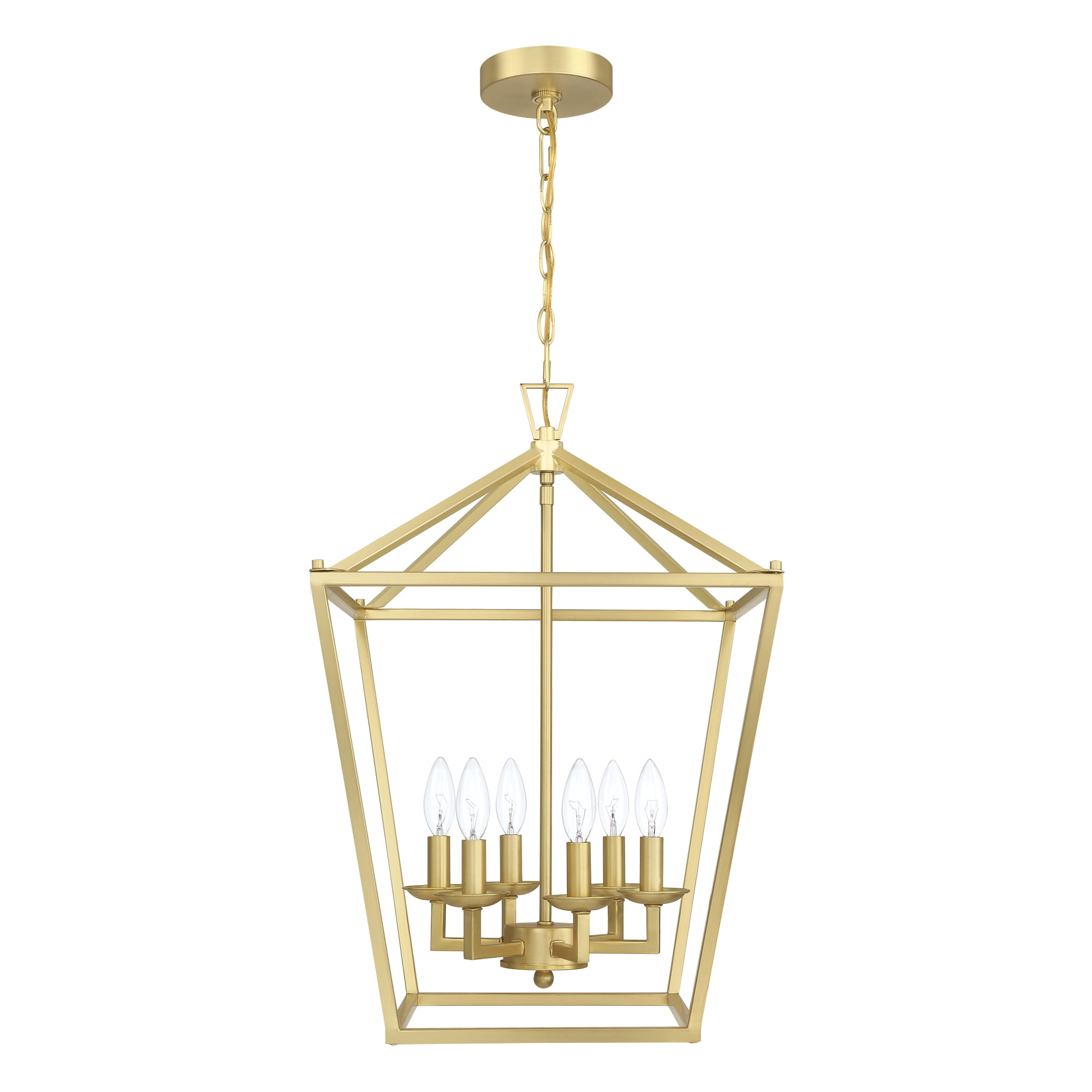 16 in. 6-Light Wide Vintage Gold Lantern Pendant Chandelier