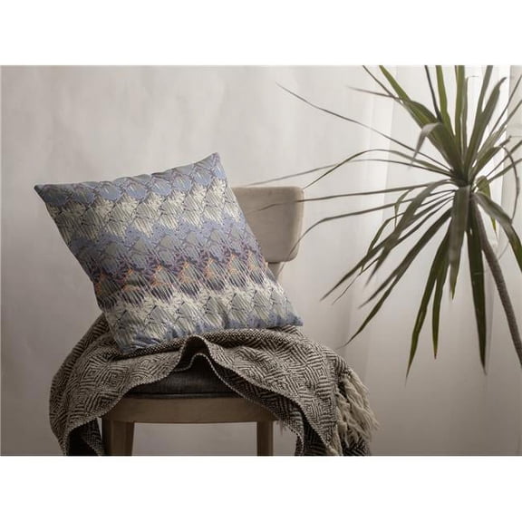 16 in. Blue & Gray Hatch Decorative Suede Throw Pillow, Muted Purple