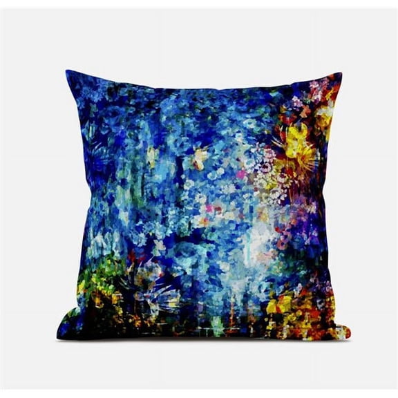 16 in. Bright Blue & Yellow Springtime Suede Throw Pillow, Indigo, Green & Gold