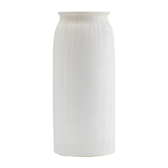 16 in. Ceramic Ridged Vase, White
