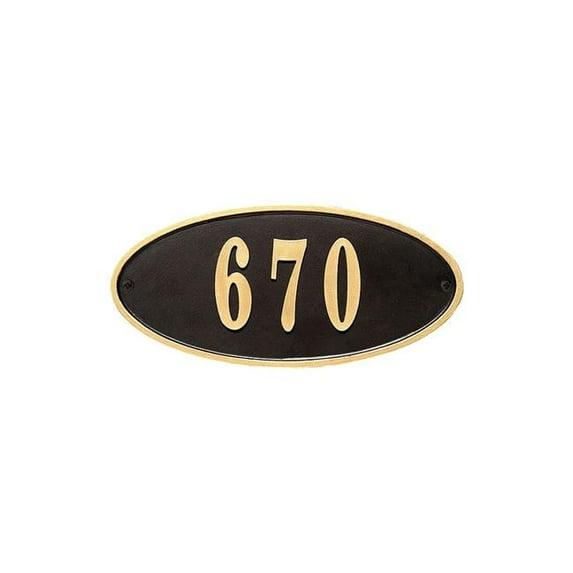 16 in. Claremont Oval Cast Aluminum Black with Gold Border Address Plaque