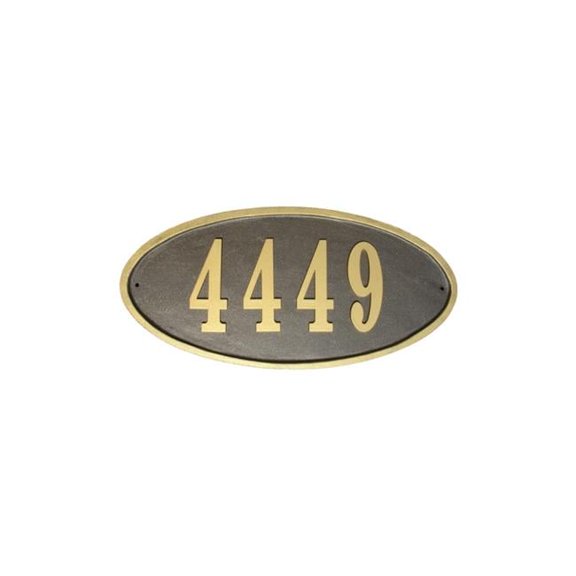 16 in. Claremont Oval Cast Aluminum Bronze with Gold Border Address Plaque